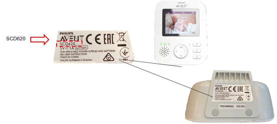 رقم نوع منتج جهاز مراقبة الطفل بالفيديو SCD620 من Philips Avent
